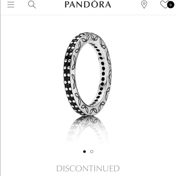 PANDORA silver ring with black crystals - Picture 1 of 5